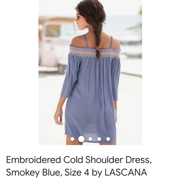 Embroidered Cold Shoulder Dress, Smokey Blue, Size 12 never worn NWT - Picture 2 of 5